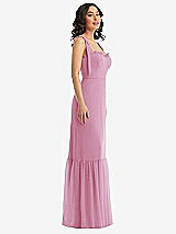 Side View Thumbnail - Powder Pink Tie-Shoulder Bustier Bodice Ruffle-Hem Maxi Dress