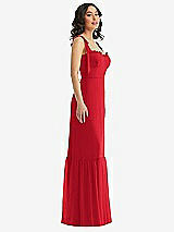 Side View Thumbnail - Parisian Red Tie-Shoulder Bustier Bodice Ruffle-Hem Maxi Dress