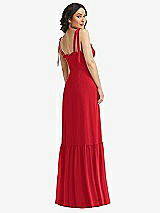 Rear View Thumbnail - Parisian Red Tie-Shoulder Bustier Bodice Ruffle-Hem Maxi Dress