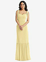 Alt View 2 Thumbnail - Pale Yellow Tie-Shoulder Bustier Bodice Ruffle-Hem Maxi Dress