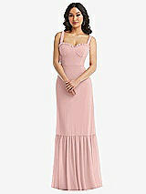 Alt View 1 Thumbnail - Rose - PANTONE Rose Quartz Tie-Shoulder Bustier Bodice Ruffle-Hem Maxi Dress