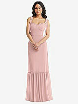 Alt View 2 Thumbnail - Rose - PANTONE Rose Quartz Tie-Shoulder Bustier Bodice Ruffle-Hem Maxi Dress