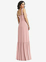 Rear View Thumbnail - Rose - PANTONE Rose Quartz Tie-Shoulder Bustier Bodice Ruffle-Hem Maxi Dress