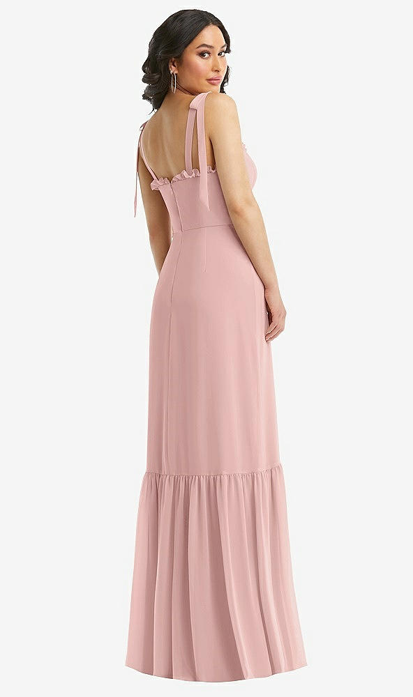 Back View - Rose - PANTONE Rose Quartz Tie-Shoulder Bustier Bodice Ruffle-Hem Maxi Dress
