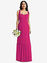 Front View Thumbnail - Think Pink Tie-Shoulder Bustier Bodice Ruffle-Hem Maxi Dress