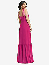 Rear View Thumbnail - Think Pink Tie-Shoulder Bustier Bodice Ruffle-Hem Maxi Dress