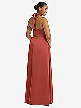 Rear View Thumbnail - Amber Sunset High-Neck Tie-Back Halter Cascading High Low Maxi Dress