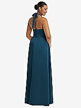 Rear View Thumbnail - Atlantic Blue High-Neck Tie-Back Halter Cascading High Low Maxi Dress