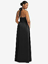 Rear View Thumbnail - Black High-Neck Tie-Back Halter Cascading High Low Maxi Dress
