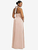 Rear View Thumbnail - Cameo High-Neck Tie-Back Halter Cascading High Low Maxi Dress