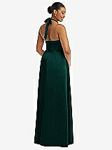 Rear View Thumbnail - Evergreen High-Neck Tie-Back Halter Cascading High Low Maxi Dress