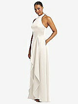 Side View Thumbnail - Ivory High-Neck Tie-Back Halter Cascading High Low Maxi Dress