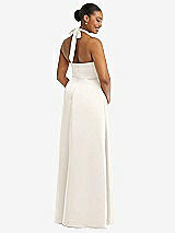 Rear View Thumbnail - Ivory High-Neck Tie-Back Halter Cascading High Low Maxi Dress