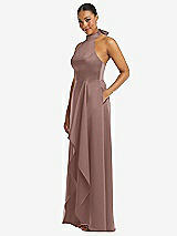 Side View Thumbnail - Sienna High-Neck Tie-Back Halter Cascading High Low Maxi Dress
