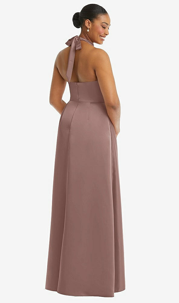 Back View - Sienna High-Neck Tie-Back Halter Cascading High Low Maxi Dress