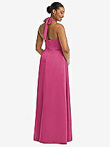 Rear View Thumbnail - Tea Rose High-Neck Tie-Back Halter Cascading High Low Maxi Dress