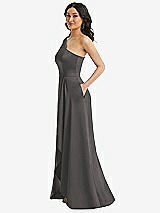 Side View Thumbnail - Caviar Gray One-Shoulder High Low Maxi Dress with Pockets