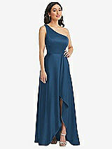 Front View Thumbnail - Dusk Blue One-Shoulder High Low Maxi Dress with Pockets