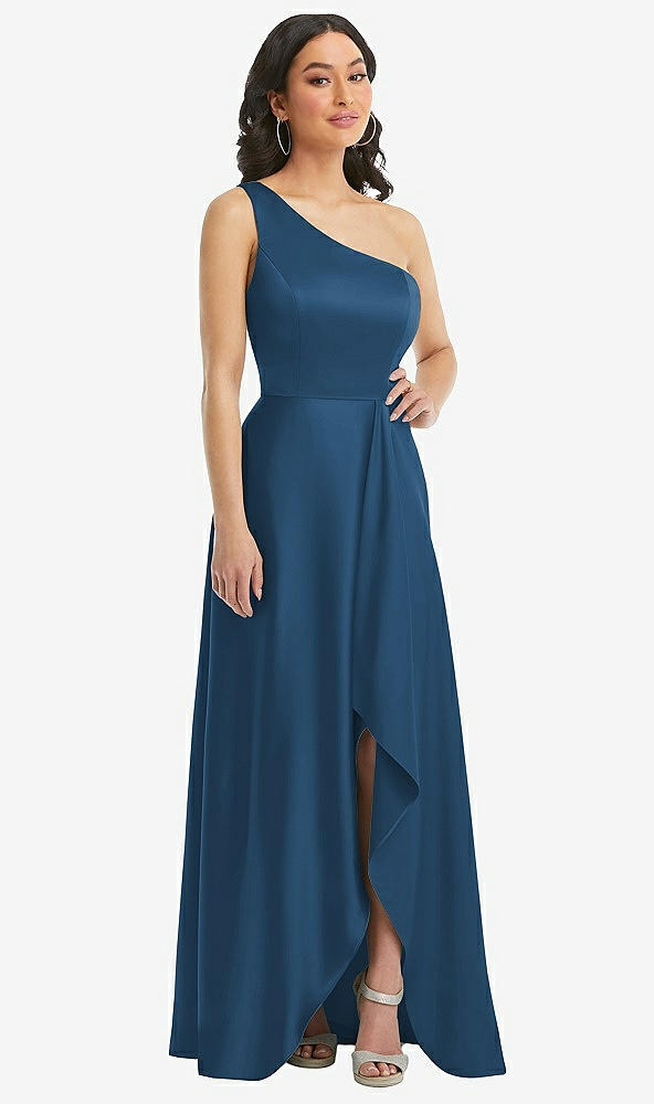 Front View - Dusk Blue One-Shoulder High Low Maxi Dress with Pockets