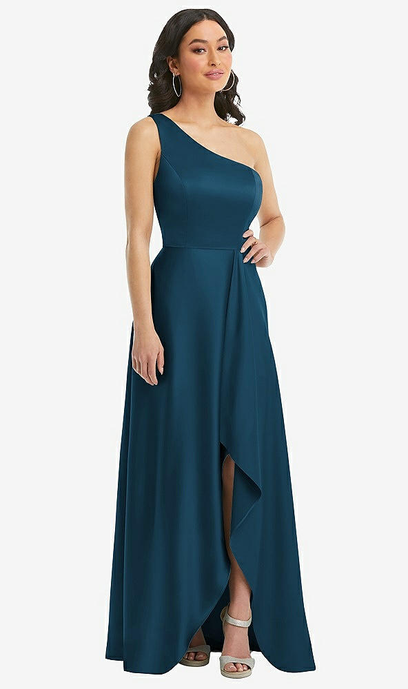 Front View - Atlantic Blue One-Shoulder High Low Maxi Dress with Pockets