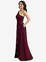 Side View Thumbnail - Cabernet One-Shoulder High Low Maxi Dress with Pockets