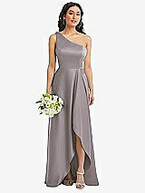 Alt View 1 Thumbnail - Cashmere Gray One-Shoulder High Low Maxi Dress with Pockets