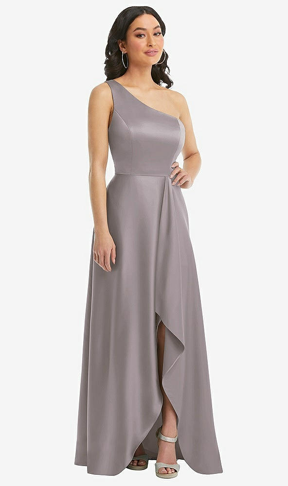 Front View - Cashmere Gray One-Shoulder High Low Maxi Dress with Pockets