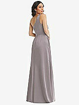 Rear View Thumbnail - Cashmere Gray One-Shoulder High Low Maxi Dress with Pockets