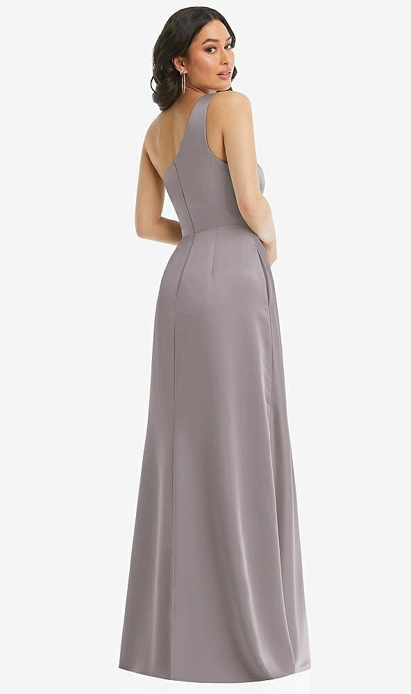 Back View - Cashmere Gray One-Shoulder High Low Maxi Dress with Pockets