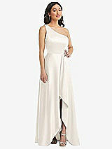 Front View Thumbnail - Ivory One-Shoulder High Low Maxi Dress with Pockets