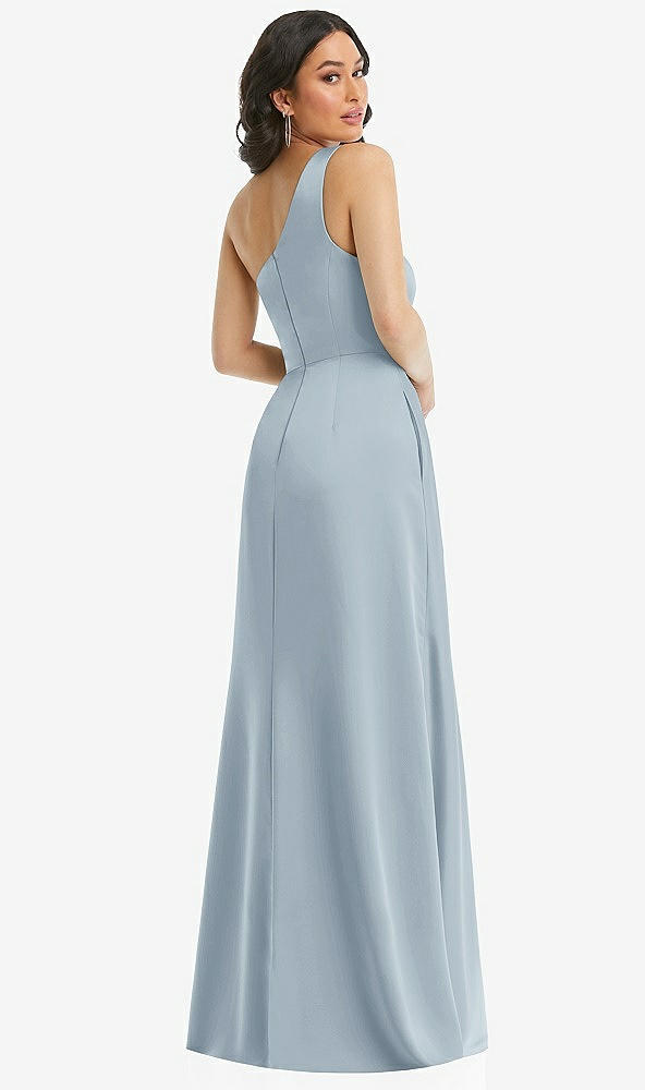 Back View - Mist One-Shoulder High Low Maxi Dress with Pockets