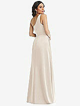 Rear View Thumbnail - Oat One-Shoulder High Low Maxi Dress with Pockets