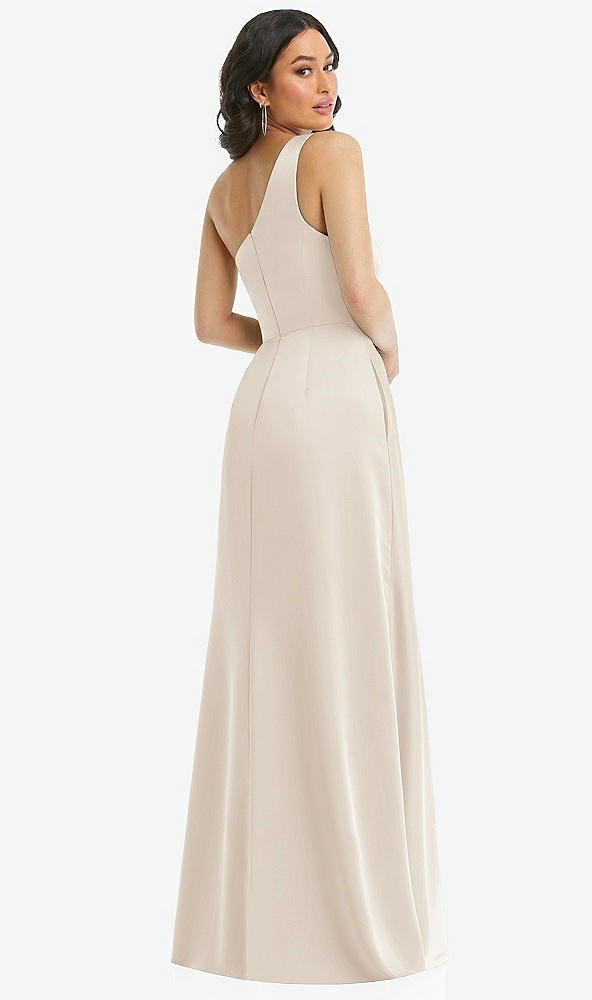Back View - Oat One-Shoulder High Low Maxi Dress with Pockets