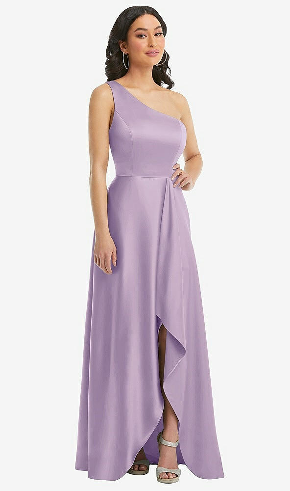 Front View - Pale Purple One-Shoulder High Low Maxi Dress with Pockets