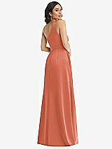 Rear View Thumbnail - Terracotta Copper One-Shoulder High Low Maxi Dress with Pockets