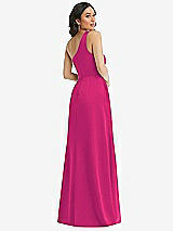 Rear View Thumbnail - Think Pink One-Shoulder High Low Maxi Dress with Pockets
