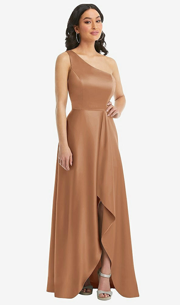 Front View - Toffee One-Shoulder High Low Maxi Dress with Pockets