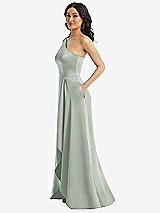 Side View Thumbnail - Willow Green One-Shoulder High Low Maxi Dress with Pockets