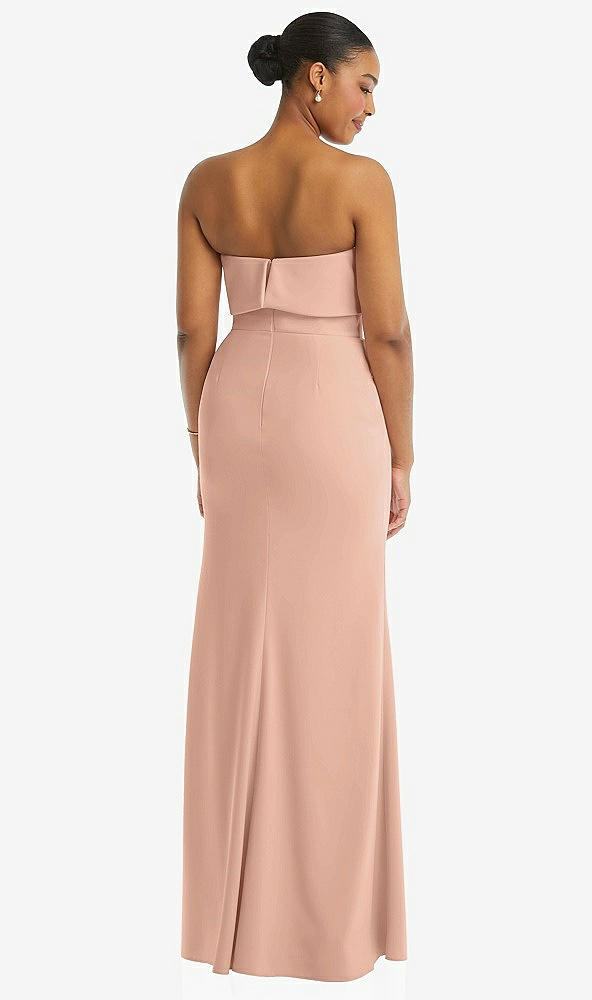 Back View - Pale Peach Strapless Overlay Bodice Crepe Maxi Dress with Front Slit