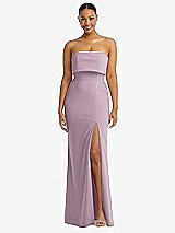 Alt View 1 Thumbnail - Suede Rose Strapless Overlay Bodice Crepe Maxi Dress with Front Slit