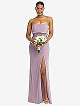 Alt View 2 Thumbnail - Suede Rose Strapless Overlay Bodice Crepe Maxi Dress with Front Slit