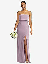 Front View Thumbnail - Suede Rose Strapless Overlay Bodice Crepe Maxi Dress with Front Slit