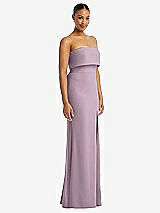 Side View Thumbnail - Suede Rose Strapless Overlay Bodice Crepe Maxi Dress with Front Slit
