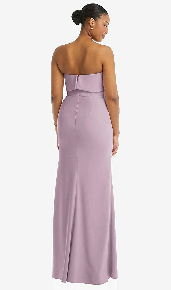 Back View - Suede Rose Strapless Overlay Bodice Crepe Maxi Dress with Front Slit