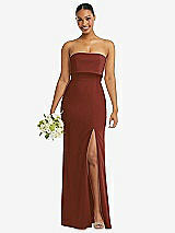 Front View Thumbnail - Auburn Moon Strapless Overlay Bodice Crepe Maxi Dress with Front Slit