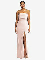 Alt View 1 Thumbnail - Blush Strapless Overlay Bodice Crepe Maxi Dress with Front Slit