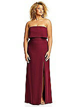 Alt View 3 Thumbnail - Burgundy Strapless Overlay Bodice Crepe Maxi Dress with Front Slit