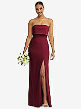 Front View Thumbnail - Burgundy Strapless Overlay Bodice Crepe Maxi Dress with Front Slit