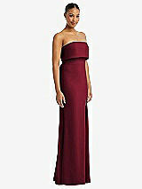 Side View Thumbnail - Burgundy Strapless Overlay Bodice Crepe Maxi Dress with Front Slit