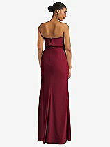 Rear View Thumbnail - Burgundy Strapless Overlay Bodice Crepe Maxi Dress with Front Slit